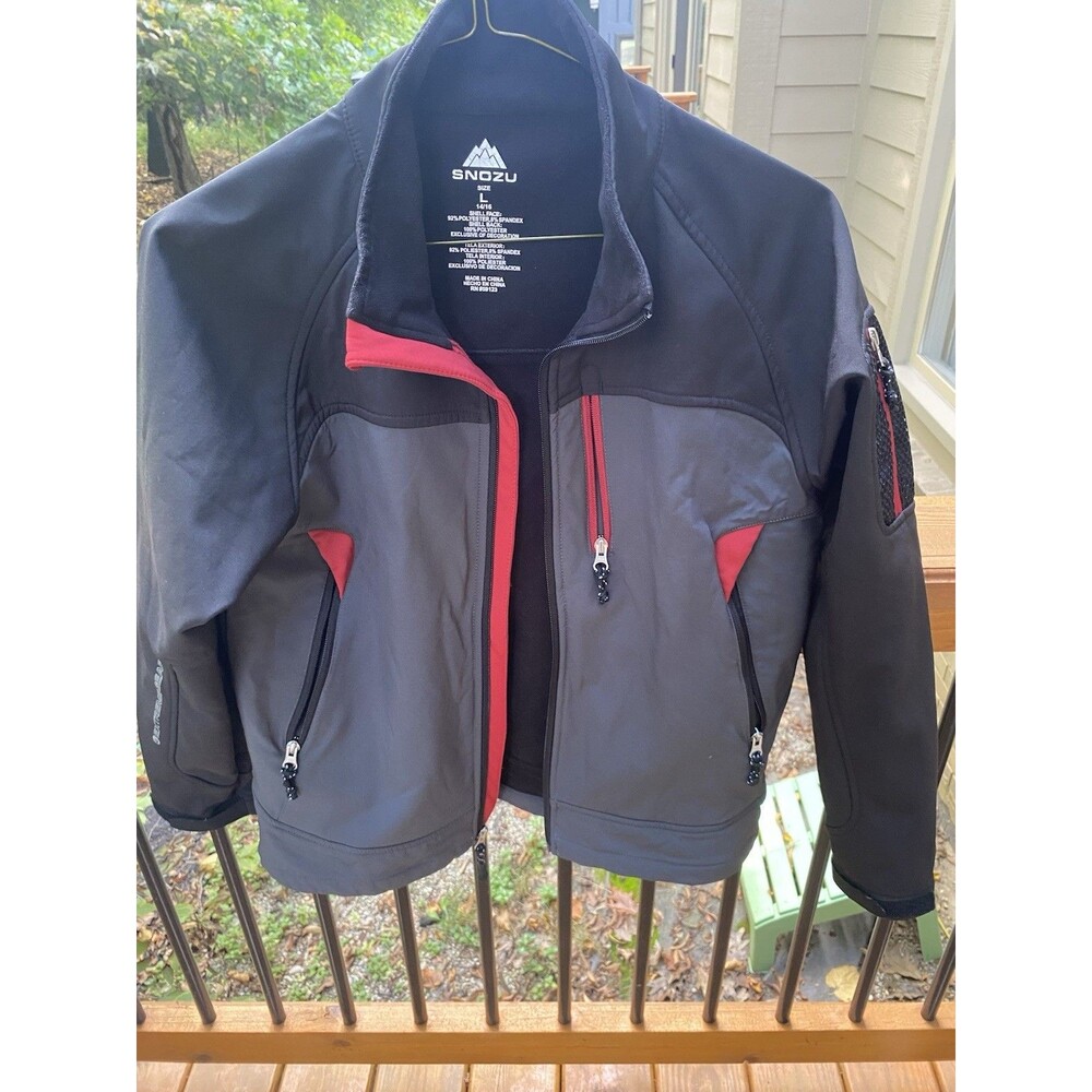 SNOZU Performance Jacket Youth Black  Red Gray Full Zip Pockets Outdoor